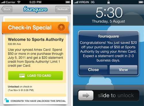 Amex card in Foursquare interface